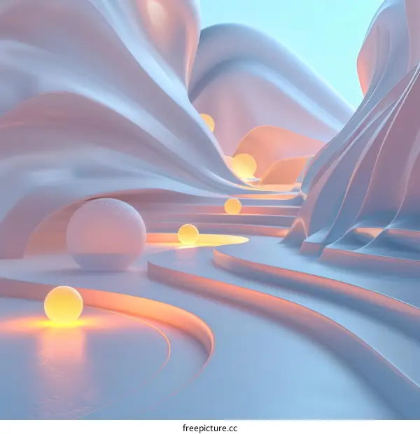 Futuristic dreamscape with glowing orbs