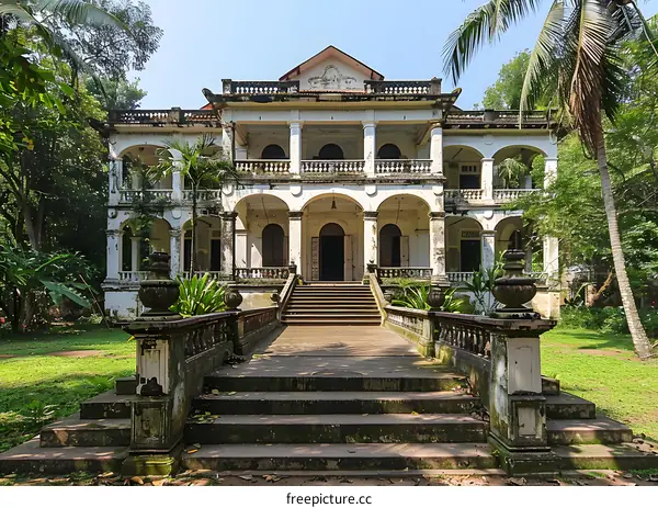 Abandoned Colonial Mansion Facade