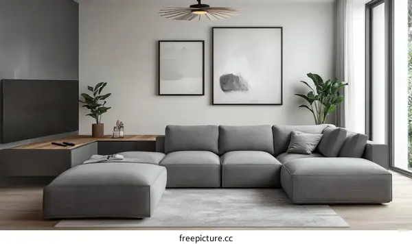 Modern Gray Sectional Sofa Living Room
