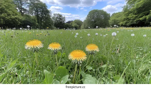 Summer Meadow with Dandelions and Trees