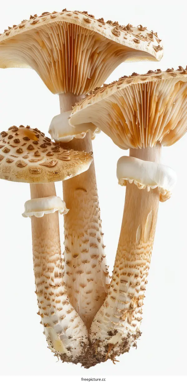 Four brown mushrooms with white gills