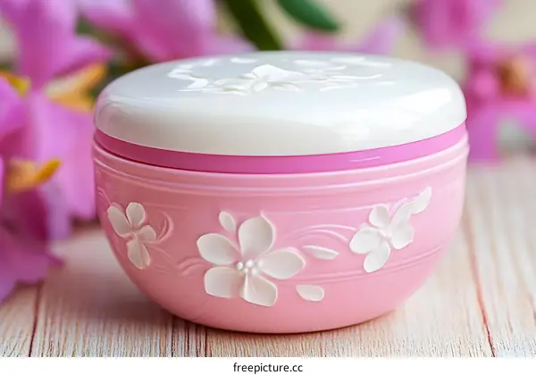 Pink Flower Design Cosmetic Container