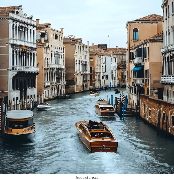 Canal in Venice with Boats and Buildings