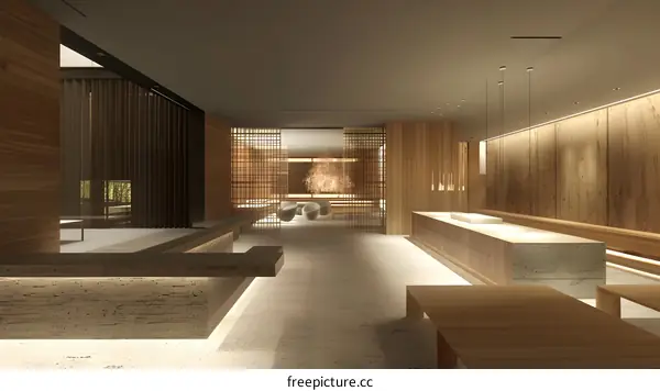 Modern Minimalist Interior Design with Wooden Walls and a Stone Countertop