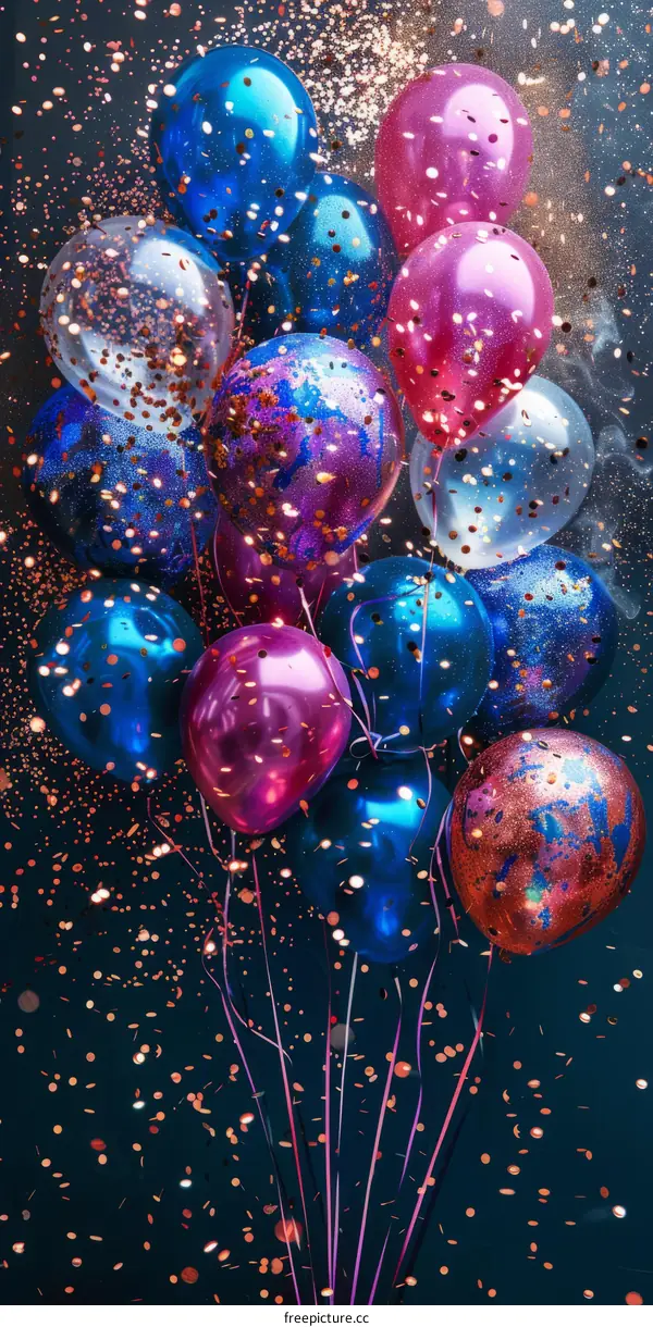 Colorful Birthday Celebration with Balloons and Glitter
