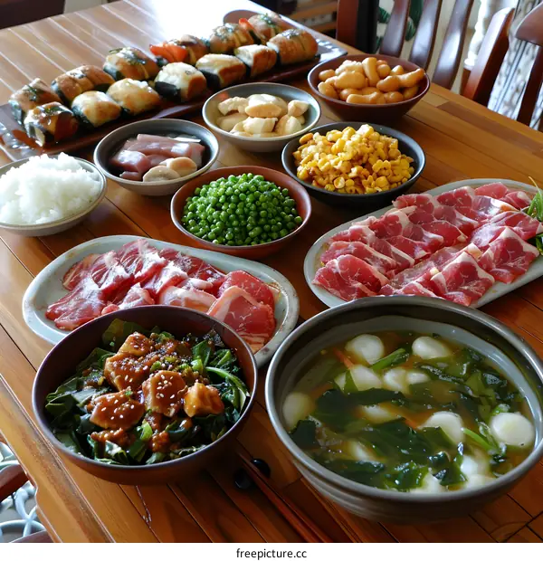 A table full of delicious Japanese food