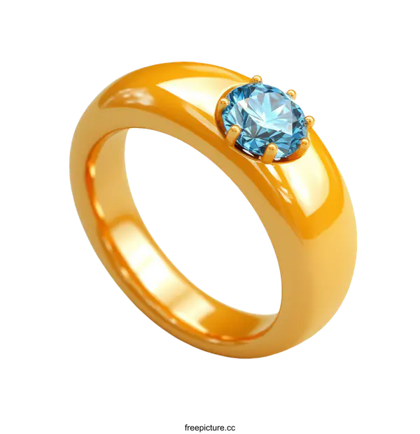 [Transparent Background PNG]Golden Ring with Sapphire Gemstone Illustration