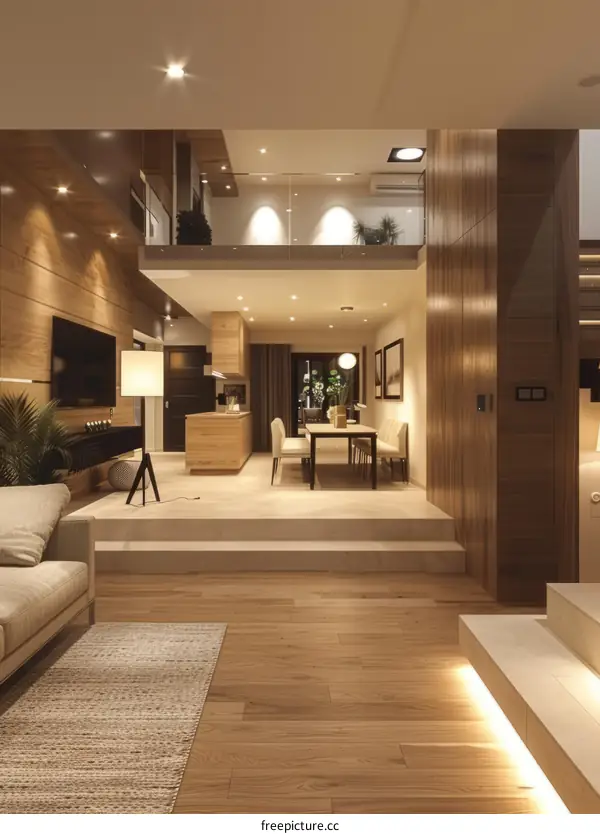 3D rendering of a modern house interior