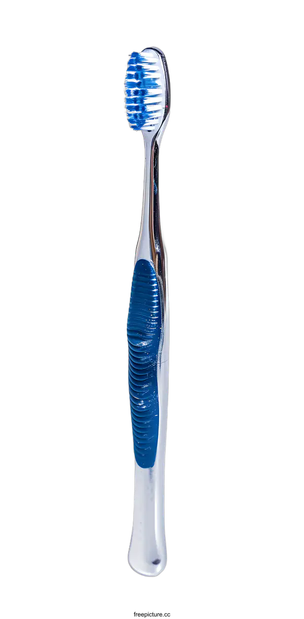 [Transparent Background PNG]Close Up of a Blue and Silver Toothbrush