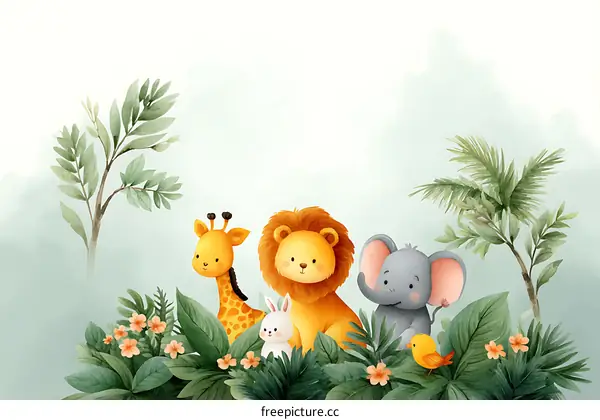 Cute Animals in a Lush Jungle Setting