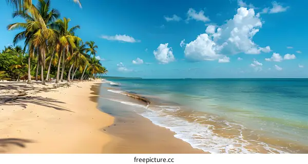 Tropical Beach with Palm Trees and Clear Blue Water