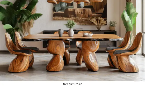 Rustic Wooden Dining Table and Chairs Set