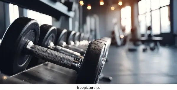 Row of Dumbbells in a Modern Gym