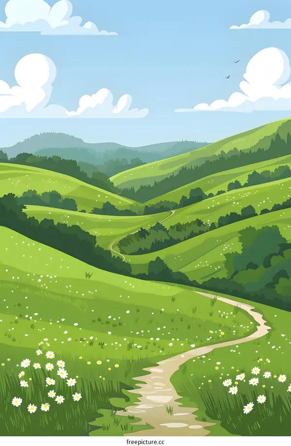 Beautiful Green Hills With Winding Path