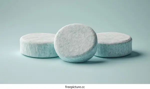 Three Light Blue Pill-Shaped Objects on Light Blue Background