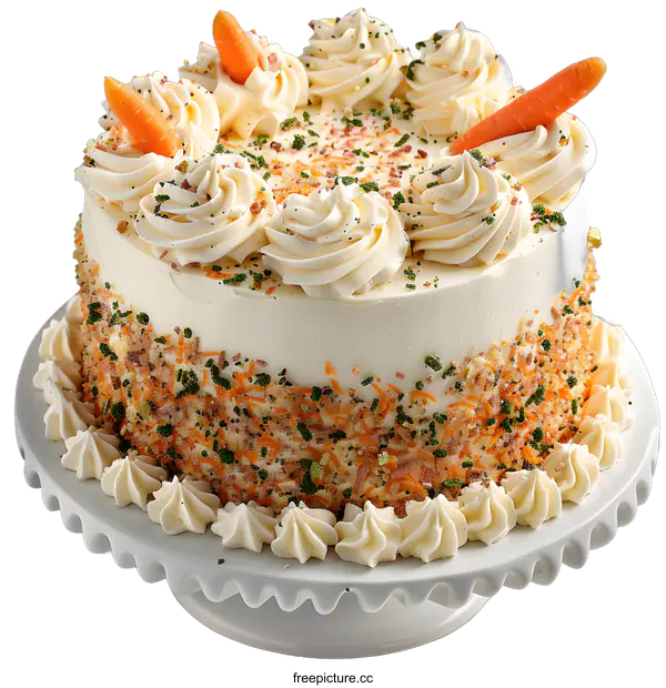 [Transparent Background PNG]Decorated Carrot Cake on a Cake Stand