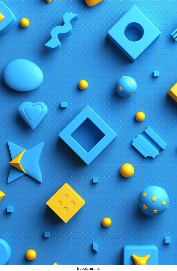 Abstract 3D Shapes with Blue Grid Background
