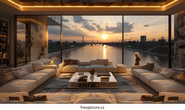 Luxury Living Room with Cityscape View