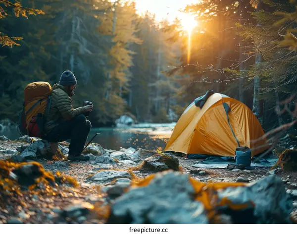 man camping in the wilderness