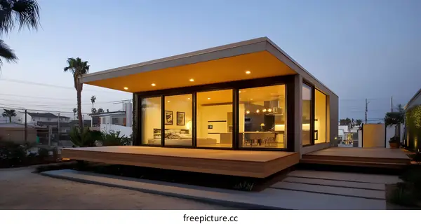 Modern Minimalist House With Large Windows and Wooden Deck