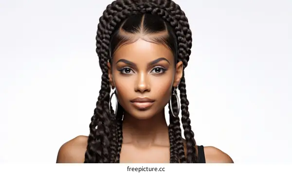 portrait of a beautiful black woman with long box braids