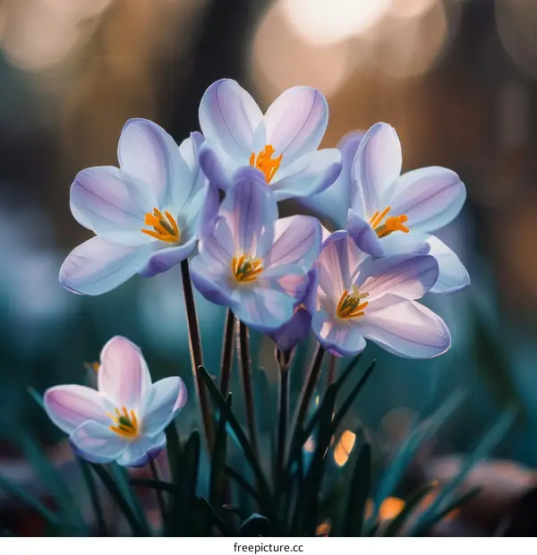 Assorted Crocuses in Bloom with Background Blur