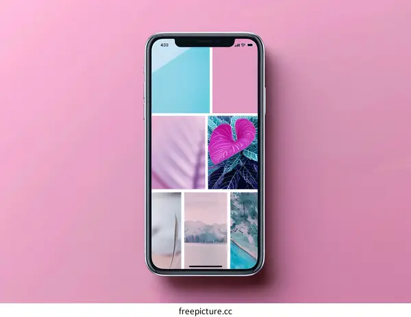 Modern Smartphone with a Collage of Pictures on the Screen
