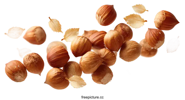 [Transparent Background PNG]Hazelnuts Falling with Leaves