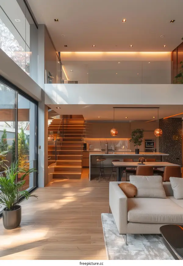 Modern House Staircase with Glass Railing