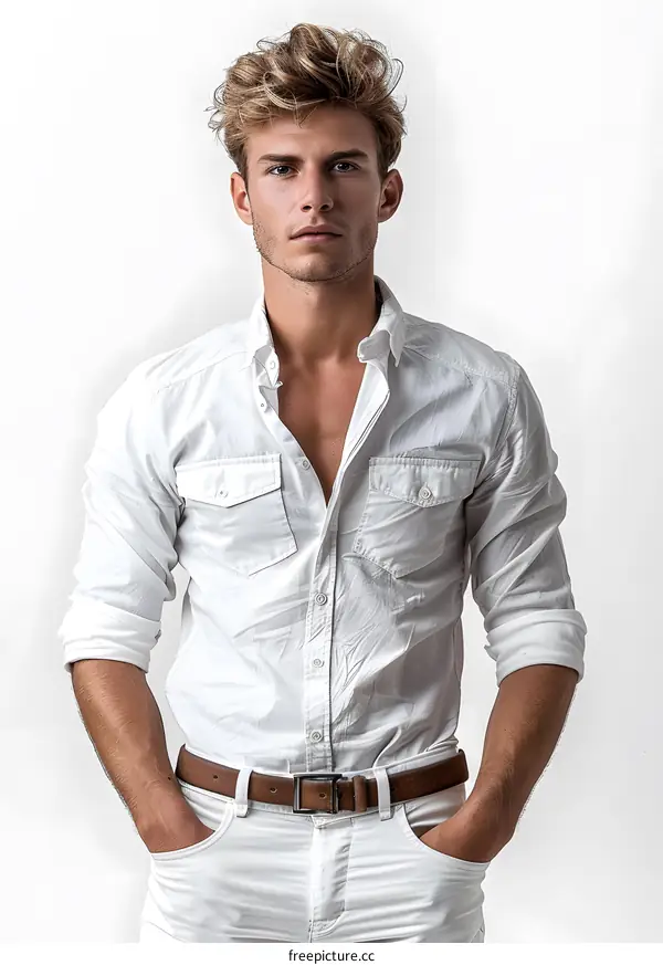 Man in White Shirt and White Pants