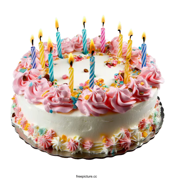 [Transparent Background PNG]Birthday Cake with Colorful Candles and Decorations