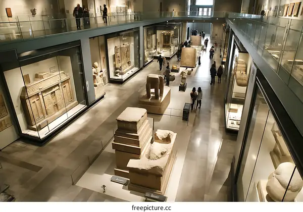 Grand Museum Exhibition Hall with Diverse Artifacts