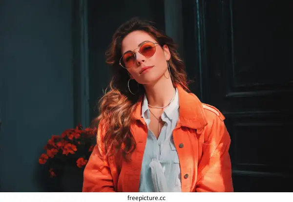 Stylish Woman in Orange Jacket Outdoor Portrait