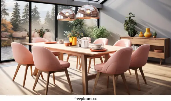 Pink Modern Minimalist Dining Room Interior Design