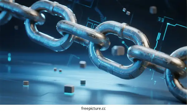 Shiny Metallic Chain Links in Digital Technology Background