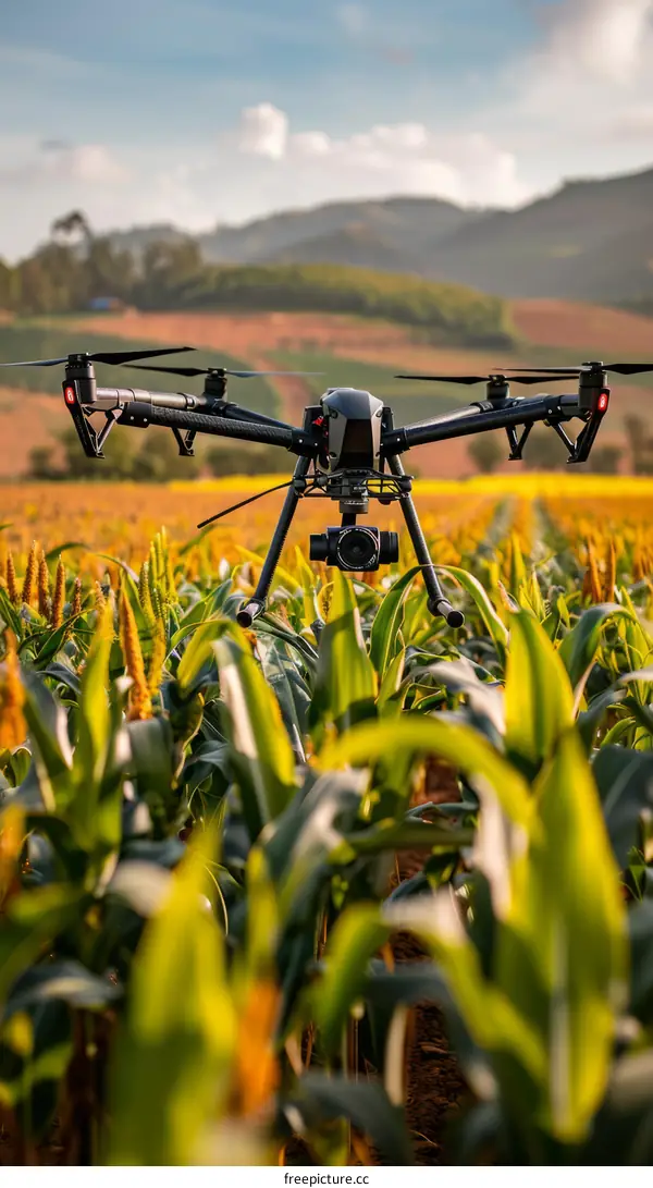 Drone Flying Over Cornfield for Precision Agriculture