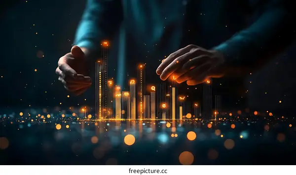 Hand Creating Digital Cityscape of Growth and Development