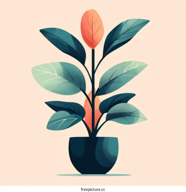 A drawing of a potted plant with pink new growth