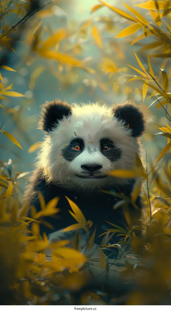 A Panda in the Golden Bamboo Forest