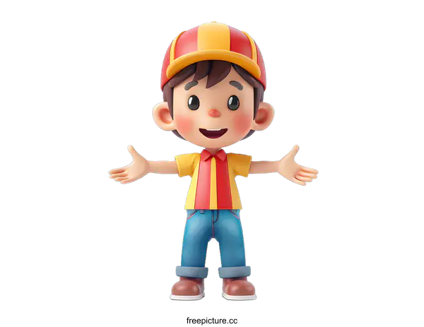 [Transparent Background PNG]3d rendering of a happy cartoon boy
