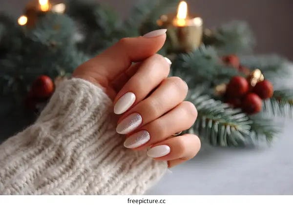 Christmas Nail Art Design with Womans Hand