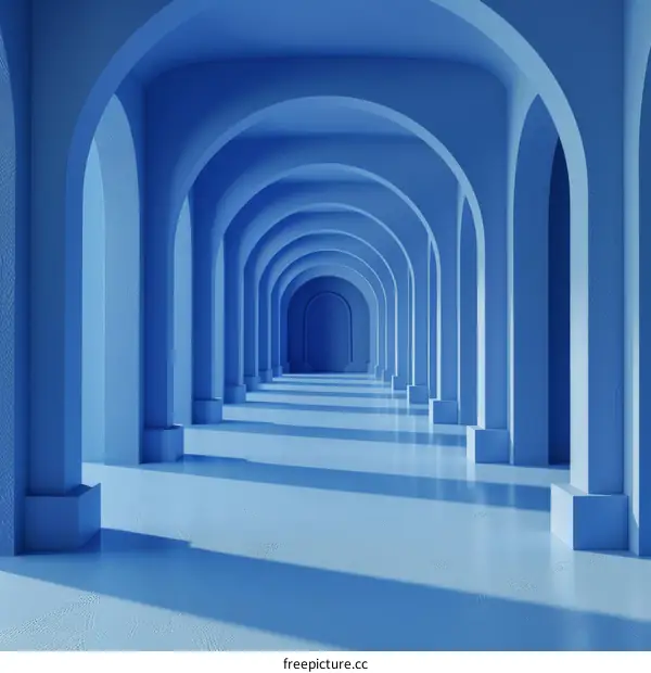 Abstract Blue Hallway with Arches