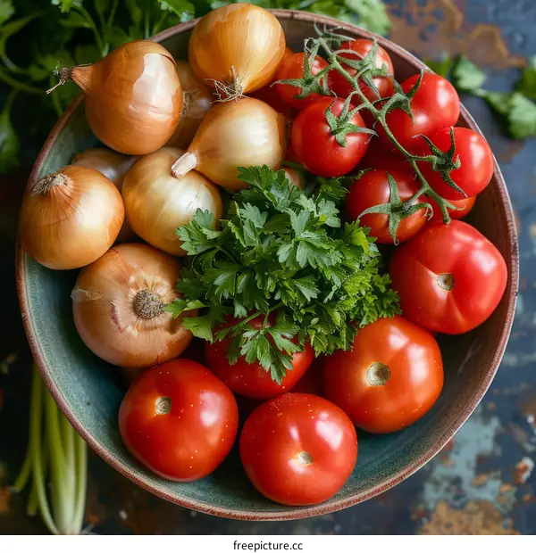 A bowl of tomatoes and onions