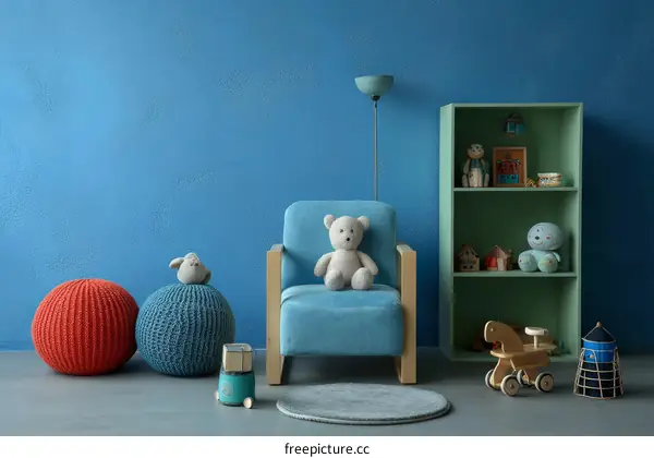 Cozy Childrens Room Decor with Blue Walls