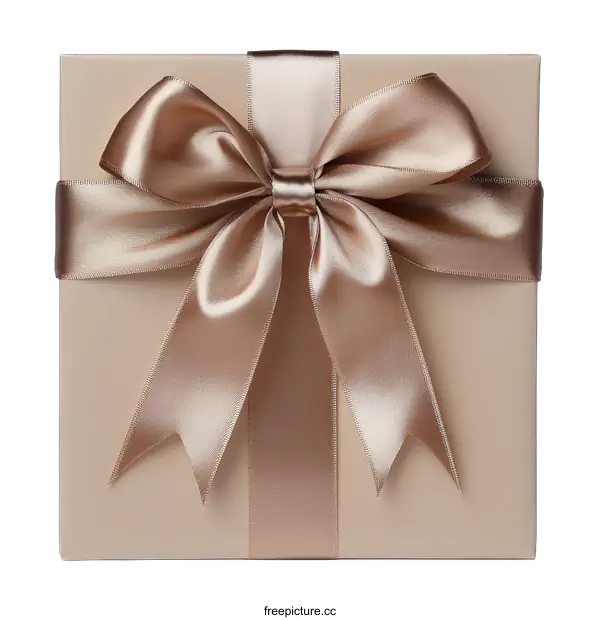 [Transparent Background PNG]Beige Gift Box with Satin Ribbon Bow