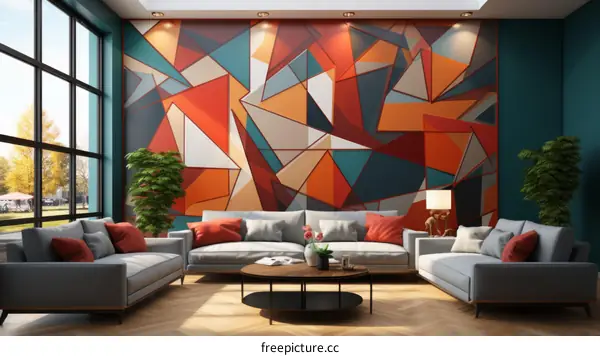 vibrant geometric shapes painting in living room