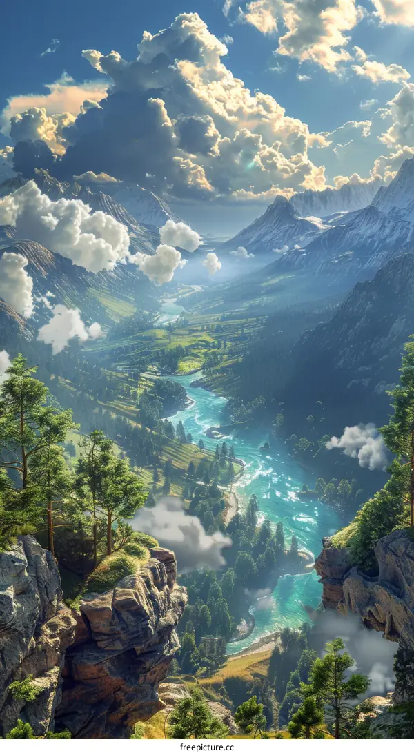 Breathtaking Mountain Valley Scenic Illustration