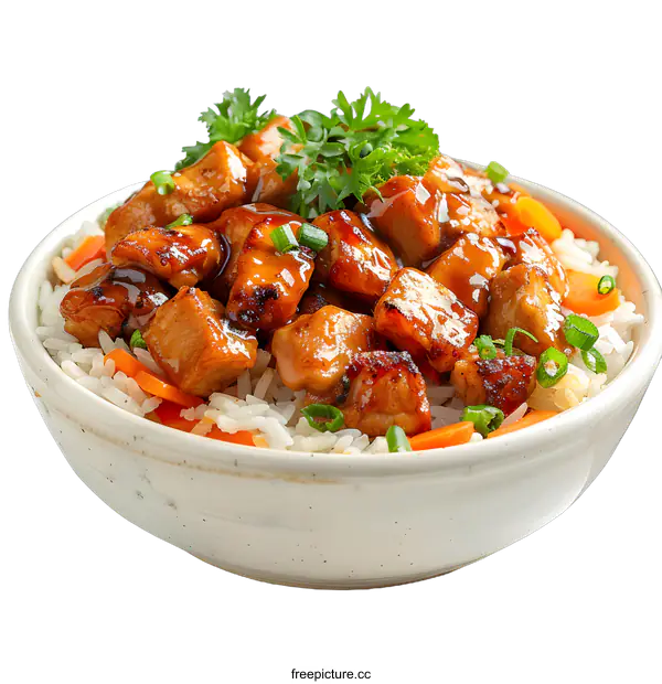 [Transparent Background PNG]Bowl of teriyaki chicken with rice and vegetables