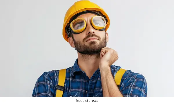 Construction Worker with Thoughtful Expression