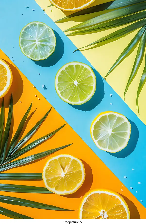 Summer Citrus Fruits on Colorful Background